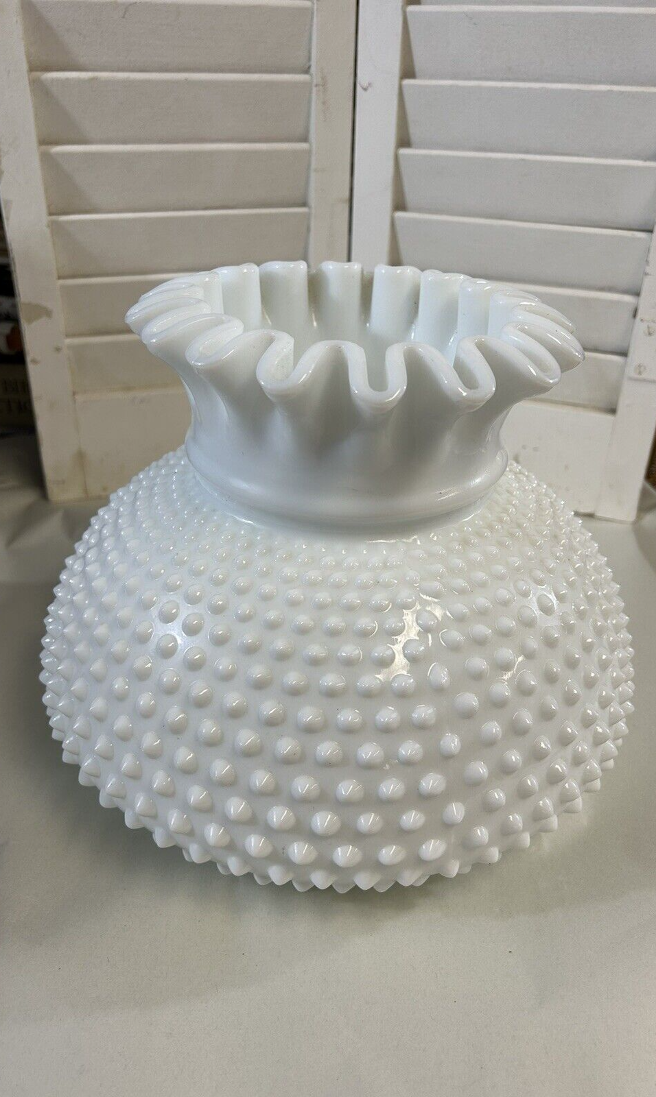 Vintage Milk Glass Lamp Shade Replacement Fenton Hobnail Candy Ribbon Top Large - $64.35