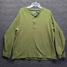 St Johns Bay Shirt Mens Sz XL Olive Green Henley Suede Jersey Knit Long ... - $14.52