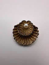 Vintage Sterling Silver Gold Wash Napier Oyster Clam Seashell Pearl Brooch 2.9cm - £71.05 GBP