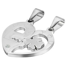 2-Piece Stainless Steel Couple Necklace &quot;I Love You&quot; Lock and Key Puzzle Matchi - £39.95 GBP