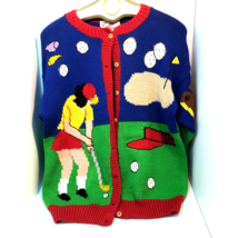 Cotton Salsa Sweaters Golf Theme RARE Novelty Hand Made In Peru Vintage Colorful - £73.20 GBP