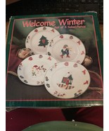 (Set of 4) Vintage Kmart Welcome Winter Salad Plates Christmas Stoneware - £8.52 GBP