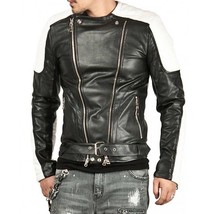 Men&#39;s Genuine Lambskin Leather Motorcycle Jacket Retro Slim fit Biker Ja... - £86.13 GBP