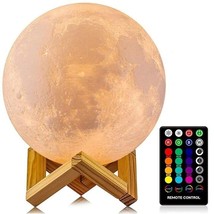 Moon Lamp LOGROTATE 16 Colors LED Night Light 3D Printing Moon w/ Stand Remote - £18.98 GBP