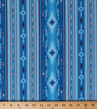 Cotton Southwestern Feathers Arrows Blue Red Striped Fabric Print Bty D471.41 - £23.97 GBP