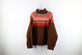 Vtg 60s 70s Mid Century Modern Womens L Wool Knit Fair Isle Turtleneck Sweater - £79.09 GBP