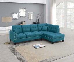 Aylesbury Azure Linen-Like Fabric Sectional Sofa with Nail head Trim - $999.00