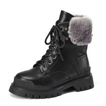 Real Leather Women Short Boots Warm Fashion Platform Winter Shoes Woman Plush Cr - £130.82 GBP