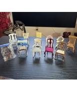Lot Of 11 Vintage Miniature Doll House Dining Chairs Upholstered Wooden ... - $56.06 CAD
