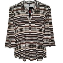 NWT Cocomo Size XL Beige Multi Color Stripe Print Pintuck 3/4 Sleeve Blouse Top - £27.71 GBP