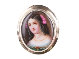 c1880 Antique Miniature Hand Painted porcelain plaque brooch - £142.56 GBP