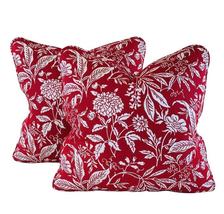Pair Pillow Covers Designer MM Designs White &amp; Red Botanical Floral Tropical - £49.39 GBP