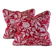 Pair Pillow Covers Designer MM Designs White &amp; Red Botanical Floral Tropical - $62.99