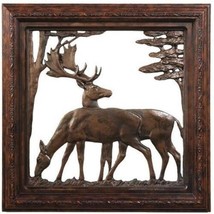Plaque MOUNTAIN Lodge Fallow Deer Silhouette Resin Hand-Painted Framed - £223.74 GBP
