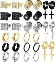 15 Pairs Earrings Set for Men and Women, Black Silver 14K Gold Plated Earrings - £17.57 GBP