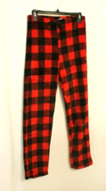 Black &amp; Red Buffalo Check Lounge Pants Large Drawstring Waistband Fleece Bootcut - £9.61 GBP