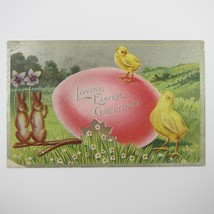 Easter Postcard Rabbits &amp; Yellow Chicks Red Colored Egg Embossed Antique... - $9.99