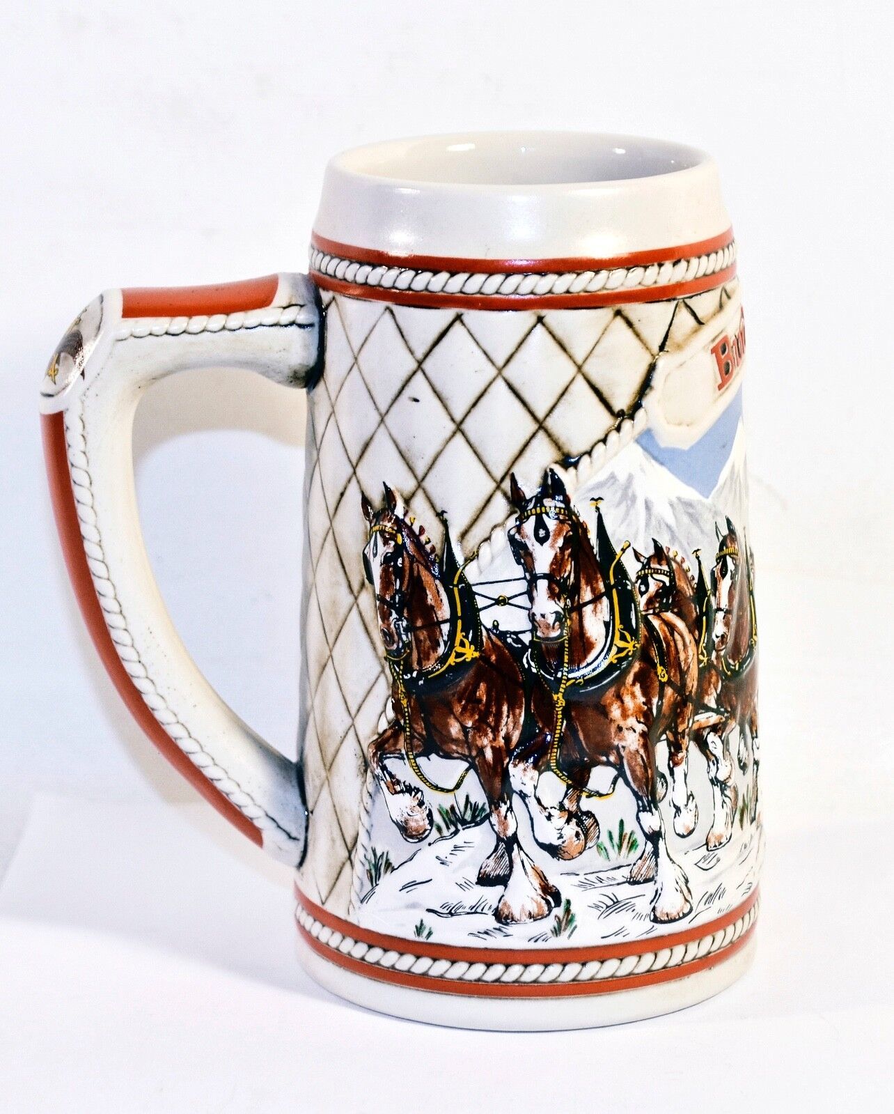 Primary image for Budweiser Holiday Stein Clydesdale Snow Capped Mountains Ceramarte Brazil 