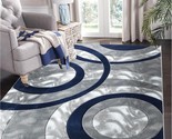 Area Rug 8X10 Navy Circles Geometry Soft Hand Carved Contemporary Floor ... - $227.99