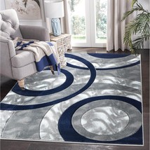 Area Rug 8X10 Navy Circles Geometry Soft Hand Carved Contemporary Floor Carpet F - £182.01 GBP