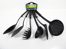 Kitchen Cooking Utensils Set 6 piece Utensil Serving Sets BPA Free Black Plastic - £9.79 GBP