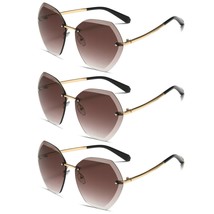 3PK Oversized Rimless Sunglasses for Women Ladies Driving Outdoor Sports UV 400 - £7.19 GBP