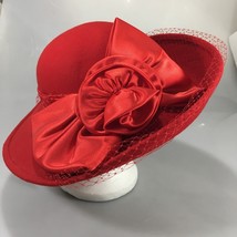 Marshall Fields Red Felt Satin Bow Netting Vintage Hat NEW One Size - £34.22 GBP