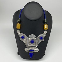 Turkmen Necklace Antique Afghan Tribal Blue Lapis Lazuli V-Neck, Beaded Necklace - £23.45 GBP