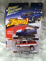 Johnny Lightning 2011 Chevy Camaro Blue 1973 Cheyenne Red Zingers Car Tr... - $10.54