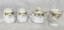 Vintage Hand-painted Nippon Salt &amp; Pepper Shakers Sugar bowl cup and spoon  - $44.49