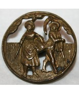 Antique Victorian Era Pierced Brass Picture Button REAPERS Rake &amp; Scythe... - $22.95 CAD