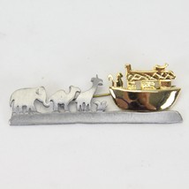 Ultra Craft Noahs Ark Brooch Pin Pewter Gold Two Tone  2-5/8&quot; Long - $219.01 MXN