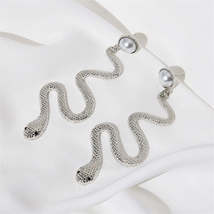 Pearl &amp; Silver-Plated Snake Cut Drop Earrings - £10.38 GBP