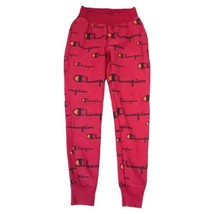 Champion Reverse Weave Joggers S Red All Over Print Spell Out Track Pants Pocket - £23.99 GBP