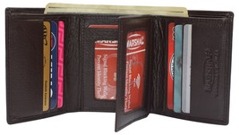 RFID Blocking Genuine Leather Trifold Classic Style Wallet Brown ID Window - £12.45 GBP