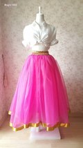 Fuchsia and Golden Tulle Long skirt Tulle Mesh Princess Skirt, Ballet Skirt NWT image 2