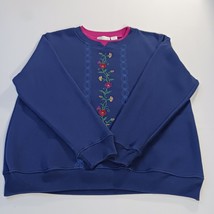 Shenanigans Women&#39;s Blue Fleece Floral Leaves Embroidered Pullover Sweat... - €18,63 EUR