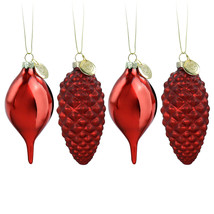 Martha Stewart Holiday Pointy Ball and Pinecone 4 Piece Ornament Set in Red - £34.93 GBP