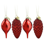 Martha Stewart Holiday Pointy Ball and Pinecone 4 Piece Ornament Set in Red - £34.88 GBP