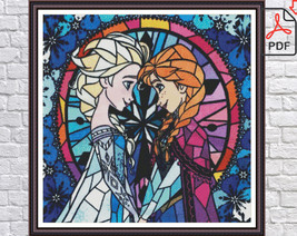 Disney Frozen Stained Glass Counted PDF Cross Stitch Pattern Needlework DIY DMC - £2.79 GBP