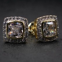 Elegant Künstlicher Diamant Quadratisch Herren Cluster Ohrstecker Gelb Vergoldet - £61.94 GBP