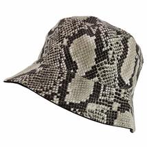 Trendy Apparel Shop Snake Skin PU Leather Bucket Hat - Cream - £23.97 GBP