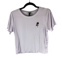 Wild Fable Womens T Shirt Top Cropped Ribbed Embroidered Rose Light Purple XL - £3.91 GBP