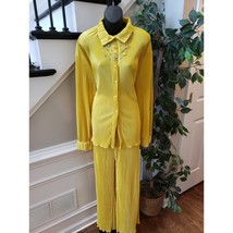 Yellow Pleated Lounge Set XL Button Top Wide Leg Pants 2-Piece Stretch O... - $64.35