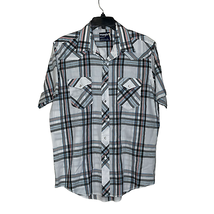 Wrangler Mens Western Pearl Snap Shirt Size 17 Regular Fit White Gray Stripe - £18.98 GBP