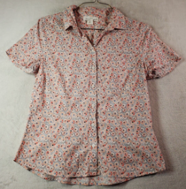 H&amp;M Blouse Top Women Size 12 Multi Floral Cotton Short Sleeve Collar Button Down - £11.33 GBP