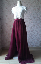 Burgundy Slit Long Tulle Skirt Wedding Bridesmaid Custom Plus Size Tulle Skirt image 3