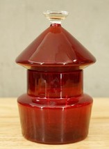 Vintage MCM Mid Century Modern Red Glass Covered Candy Dish Clear Knob 6.25&quot; - £27.53 GBP