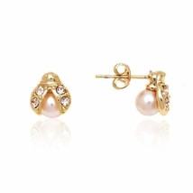 Sweet &amp; Soft 18k Gold-Plated Imitation Pearl Ladybug Stud Earrings NEW W TAG - £27.54 GBP