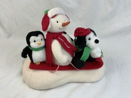 Hallmark Jingle Pals Animated Musical Snowman Penguin Dog Sleigh Ride Fun Sled - $24.74